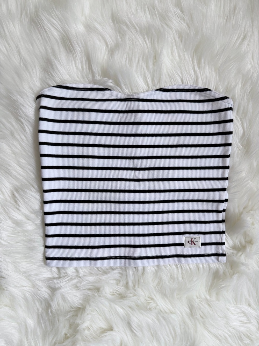Striped black & white tube crop top